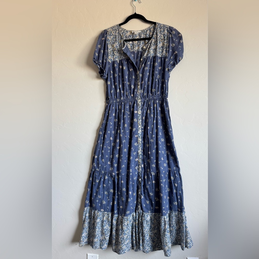 American Eagle Boho Cotton Summer Dress Button Up Maxi Floral Print - Size L